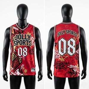 เสื้อบาสเก็ตบอลชาย 160GSM ผ้าตาข่ายโพลีเอสเตอร์พรีเมียม ดีไซน์แผงสีแดง พิมพ์ลายตามสั่ง เสื้อยืดผ้าฝ้าย 100% สำหรับผู้ชาย ทรงหลวม พิมพ์ลาย - Product Image 1