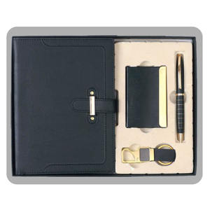 Juego de Regalo Corporativo de Cuero PU Personalizado de Lujo 4 en 1 (Agenda, Bolígrafo, Tarjetero) con Caja de Regalo de Color Personalizado en Relieve - Product Image 1