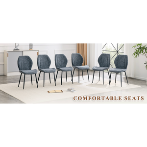 Set di 4 Sedie da Pranzo Moderne e Minimaliste in Tessuto Blu Fumo con Cuscini Spaziosi e Confortevoli e Gambe in Metallo Nero - Product Image 4