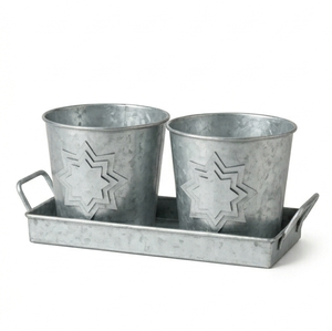 Ensemble de pots de fleurs classiques en métal galvanisé de style farmhouse, avec plateau, pour la décoration intérieure et extérieure du jardin, taille personnalisée - Product Image 1