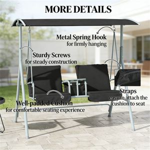 Sedia a Dondolo Nera da Esterno per Portico, Giardino, Terrazza - Uso Multiuso - Product Image 2