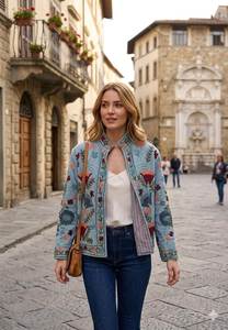 Authentic handcrafted Suzani embroidery Elegant Floral Embroidered Blouson <b>Jacket</b> <b>Mandarin</b> <b>Collar</b> Full Sleeve Spring Women - Product Image 3