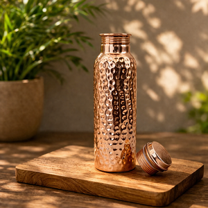 <b>Copper</b> Luxury Water Bottle Embossed Dotted Design Reusable Eco Friendly Large Capacity Kitchen Use <b>Screw</b> Cap Storage - Product Image 5