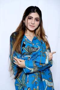 Pijama de algodón para mujer, conjunto de camisa larga con botones, estampado, suave, para verano, playa, noche, vestido de dormir. - Product Image 2