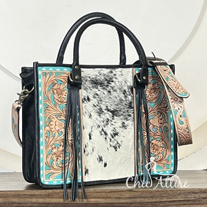 Fashionable <b>Large</b> Capacity High Quality Genuine Tooled Tote <b>Bag</b> Outdoor with Cowhide Leather Zipper Colorful Portable Travel <b>Bag</b> - Product Image 1