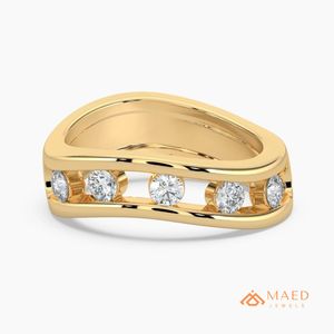 Anillo de Moissanita Redondo con Cinco Piedras, Banda Abierta Dividida, Oro Sólido, Anillo de Boda para Mujer, Joyería Fina, Diseño de Lujo, Premium - Product Image 1