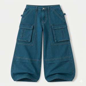 Pantalones Cargo Holgados de Moda Urbana al por Mayor, Vaqueros de Mezclilla Lavado Claro con Múltiples Bolsillos, Pantalones Anchos Unisex de Talla Grande con Logotipo Personalizado - Product Image 5