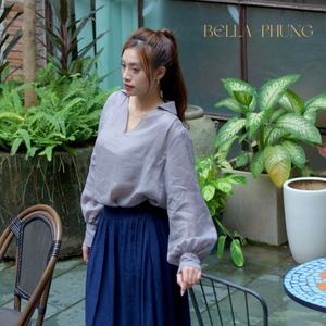 Blusa de lino con estilo SWAY (0624PBT00011) Tela de ramio tejida de longitud larga Cómoda Oficina Señora Diseño de impresión Suministro ODM - Product Image 4