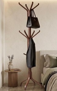 Porte-manteau moderne en bois avec 12 crochets, design scandinave, meuble de rangement autoportant pour entrée et salon - Product Image 5