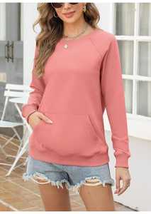 Sudadera de cuello redondo para mujer, informal, de manga larga, estilo raglán, con bolsillo frontal tipo canguro - Product Image 2