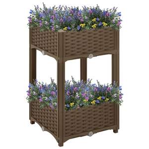 Jardinière carrée surélevée de taille moyenne en polypropylène marron pour fleurs et plantes - Product Image 1