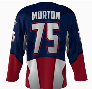 Camiseta de hockey sobre hielo de Capitán América para hombre, manga larga, estampado sublimado, poliéster que absorbe la humedad, cuello redondo, uniforme para adultos - Product Image 3