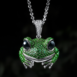 Collier pendentif grenouille verte en moissanite plaqué or avec breloque zircon, bijou animal de dessin animé, cadeau - Product Image 4