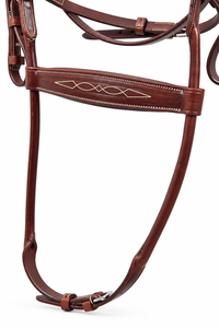 Bridon de cheval en cuir marron de qualité supérieure, couronne rembourrée, surpiqûres décoratives, sangles réglables, boucles en acier inoxydable - Product Image 5