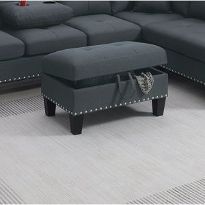 Juego de Sofás Seccionales de 3 Piezas en Color Carbón, Tapizado en Lino, para Sala de Estar, Incluye Sofá LAF, Sofá RAF, Chaise Longue, Otomana con Almacenamiento y Portavasos - Product Image 5