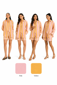 Cotton Co-ord Women Casual <b>Set</b> Striped Shorts <b>Set</b> 3 Piece Waistcoat Oversized Shirt Wholesale Matching Lounge <b>Set</b> - Product Image 2