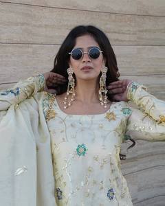 Modern <b>TOP</b> & BOTTOM DUPTTA HEAVY POUR CHINON SILK 3MM <b>SEQUIN</b> EMBROIDERY WORK SUIT for <b>PARTY</b> - Product Image 4