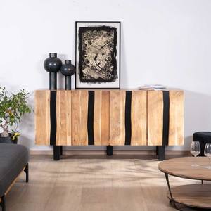 Vandana Amber Sense Large 190cm designer <b>sideboard</b> in solid acacia wood and black metal Zen Black - Product Image 5