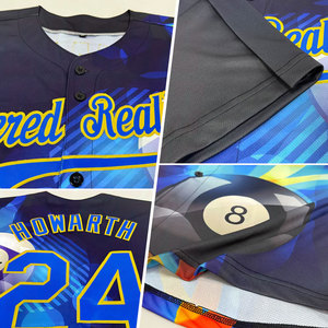 Camiseta de Béisbol Auténtica Personalizada con Diseño de Patrón 3D en Negro, Dorado Real y Dorado Viejo - Product Image 4