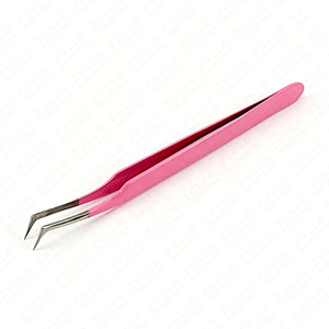 Pinzas para Extensión de Pestañas en Forma de L con Recubrimiento de Polvo Rosa, Acero Inoxidable con Punta Plateada, Logotipo Personalizado, Herramienta de Precisión para Pestañas - Product Image 5