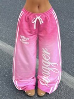 Pantalones Deportivos de Mujer, Color Rosa, Cintura Media, Holgados, Verano, Frente Plano, 100% Algodón, Diseño Urbano, Bordado 3D, Día de San Valentín