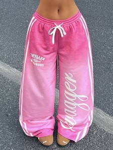 Pantalones Deportivos de Verano para Mujer, Estilo Informal, Color Rosa, Cintura Media, Corte Holgado, Diseño Urbano con Temática de San Valentín - Product Image 3