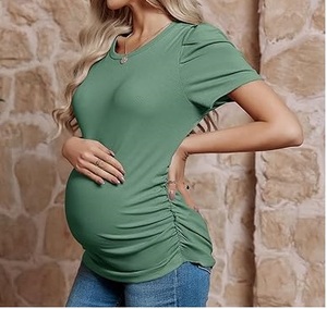 T-shirt de maternité personnalisé à manches courtes et col rond 100 % coton pour femme, respirant et uni, pour l'allaitement et la grossesse - Product Image 3
