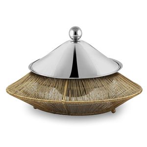 Soporte de malla metálica dorada para plato de comida caliente, hecho a mano, de moda, diseño de Oriente Medio, 26 cm de diámetro, acero inoxidable - Product Image 1