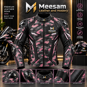 Blousons en cuir rose camouflage pour motos, qualité supérieure, cuir de kangourou et de vache, fabriqués au Pakistan, respirants, toutes saisons, perforés - Product Image 1