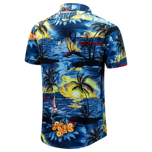 Chemise hawaïenne à manches courtes pour homme, boutonnée, imprimé floral palmier, respirante, 100 % polyester popeline - Product Image 2