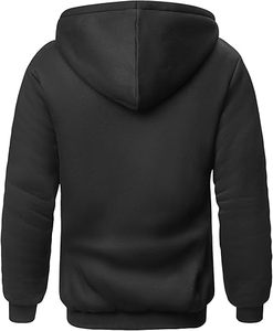 Men's <b>Black</b> <b>Zip</b>-<b>Up</b> <b>Hoodie</b> Solid Color Cotton Fleece Breathable Casual Hooded Sweatshirt Regular Fit 420g Autumn Winter Wear - Product Image 2