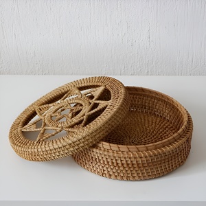 <b>Decorative</b> round rattan box with flower pattern lidded basket <b>for</b> sale braided organizer <b>boxes</b> - Product Image 6