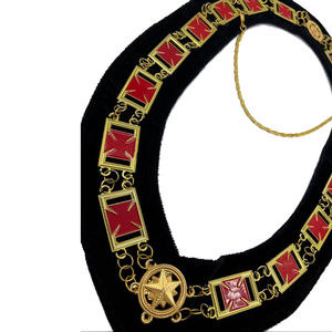 Collar de Tesorero del Rito Escocés, Regalia Masónica Personalizada en Terciopelo Granate, Collar de Oficial Bordado con Cadena, a Precio Económico - Product Image 2