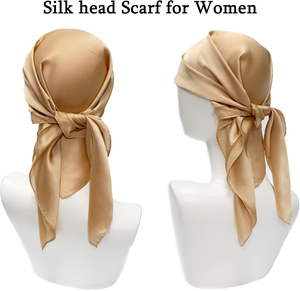 New Design Women's Elegant Solid/Plaid Printed <b>Silk</b> Satin Bandana Head <b>Scarf</b>-Breathable Outdoor Casual <b>Scarf</b> Customizable Design - Product Image 3