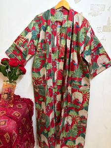 Albornoz Kimono de Algodón con Estampado Floral de Lujo para Mujer, Ligero, Transpirable, Cuello en V, Manga 3/4, Cierre con Cordón - Product Image 5