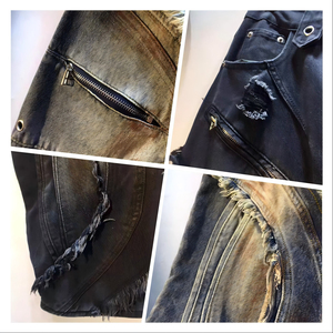Pantalones Cargo de Mezclilla Negros, Transpirables, de Corte Holgado, con Bolsillos con Cremallera y Bordes Deshilachados, Estilo Urbano, Jeans para Hombre - Product Image 6