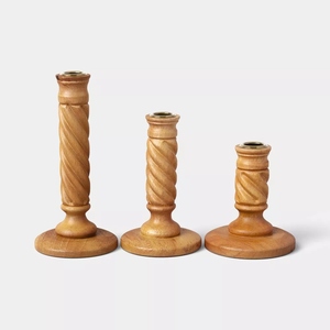Latest design <b>small</b> medium large 3 pc set mango wooden <b>candle</b> holder set taper candlestick holder customization options - Product Image 1