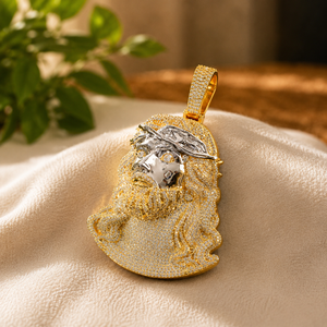 Cadena de Oro Amarillo con Dijes, Regalo de Aniversario para Él, Diamantes Redondos Brillantes, Colgantes Cristianos Estilo Hip Hop - Product Image 1