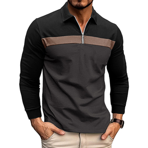 Men's Long Sleeve Color Blocked Knitted <b>Polo</b> <b>Shirt</b> Casual Regular Fit Navy <b>Blue</b> With Black Sleeves Zipper Design 2027 - Product Image 5