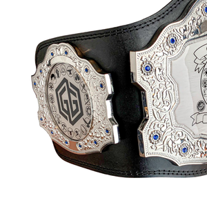 Ceinture de champion Glory Goals avec accents argentés et bleus, ceinture de titre en cuir de qualité supérieure personnalisable pour les événements sportifs - Product Image 4