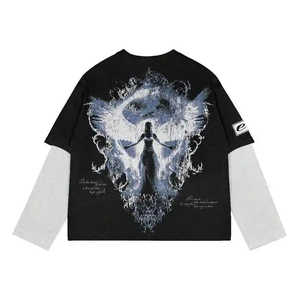 Custom Graphic Printed Layered T Shirt Double Layer Oversized Urban Streetwear Trendy Layered Print T Shirt Men Fashion - Product Image 6
