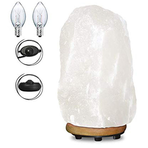 Premium Himalayan white salt lamp with polished natural <b>crystal</b> and wooden base offers elegant décor and warm ambient lighting - Product Image 5