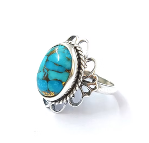 Anillo de plata de ley 925 con turquesa azul cobre, colección hecha a mano, joyería de plata fina, precio al por mayor. - Product Image 2