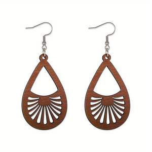 Pendientes de madera de acacia africana huecos estilo 2026, joyería de calidad, el mejor aspecto, pendientes geométricos de pájaro, pendientes occidentales - Product Image 1