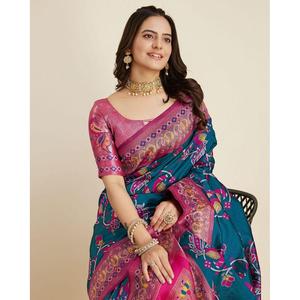 ผ้าส่าหรีทำงานผ้าไหมแจ็คการ์ดผ้าทอจากนักออกแบบ - Product Image 2