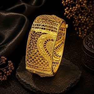 Wholesale Brass 14K18K24K Micron Gold Plated Dubai Style Openable Arabic <b>Bridal</b> Design Kada Jewelry Fashion Bangles Oro Joyeria - Product Image 4