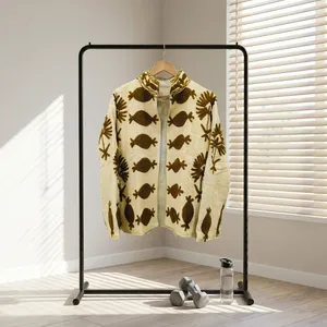Chaqueta de Mujer Silkgram con Cuello Alto, Color Beige, 100% Algodón, Transpirable, Resistente al Viento, Manga Larga, Estilo Prairie Chic - Product Image 4
