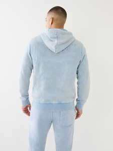 Factory Direct Supply Fleece-Lined Cotton Zipper Style Men's Hooded Eco-Friendly Four-Way Stretch Tracksuits <b>Light</b> Blue - Product Image 2
