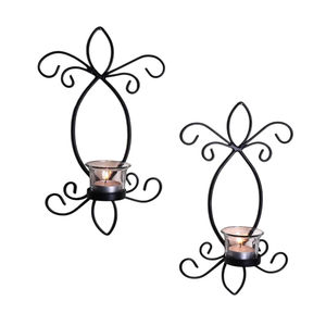 Juego de 2 apliques de pared de hierro negro, apliques de pared de metal vintage, arte decorativo para el hogar, decoración de sala de estar y dormitorio - Product Image 1