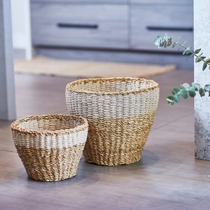 Set of 2 round white seagrass <b>baskets</b> for decoration Handmade <b>Storage</b> <b>Basket</b> Wholesale eco-friendly Made in Vietnam - Product Image 4
